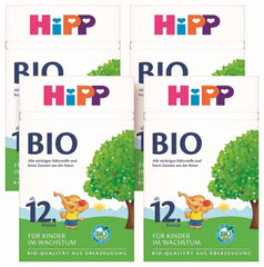 Lapte de creștere organic HiPP (4 x 600g), după 12 luni, cu calciu, fier, vitamina C și D, pentru copiii mici în creștere, de cea mai bună calitate organică