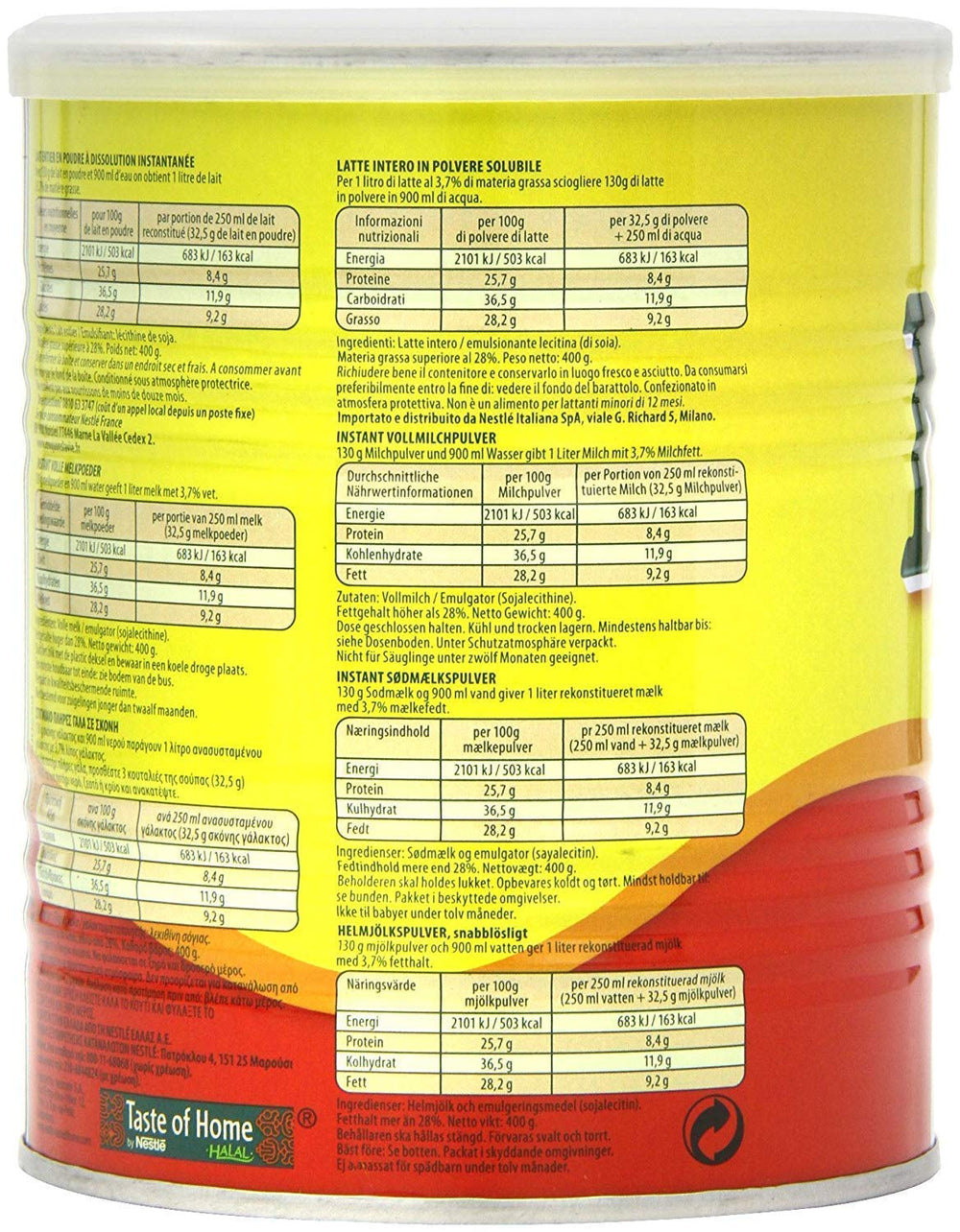Nestle Nido Vollmilchpulver – Instant Creme für Kaffee- und Teegetränke mit Vitaminen & Mineralstoffen & ohne Konservierungsmitteln oder Farben - 400g Dose