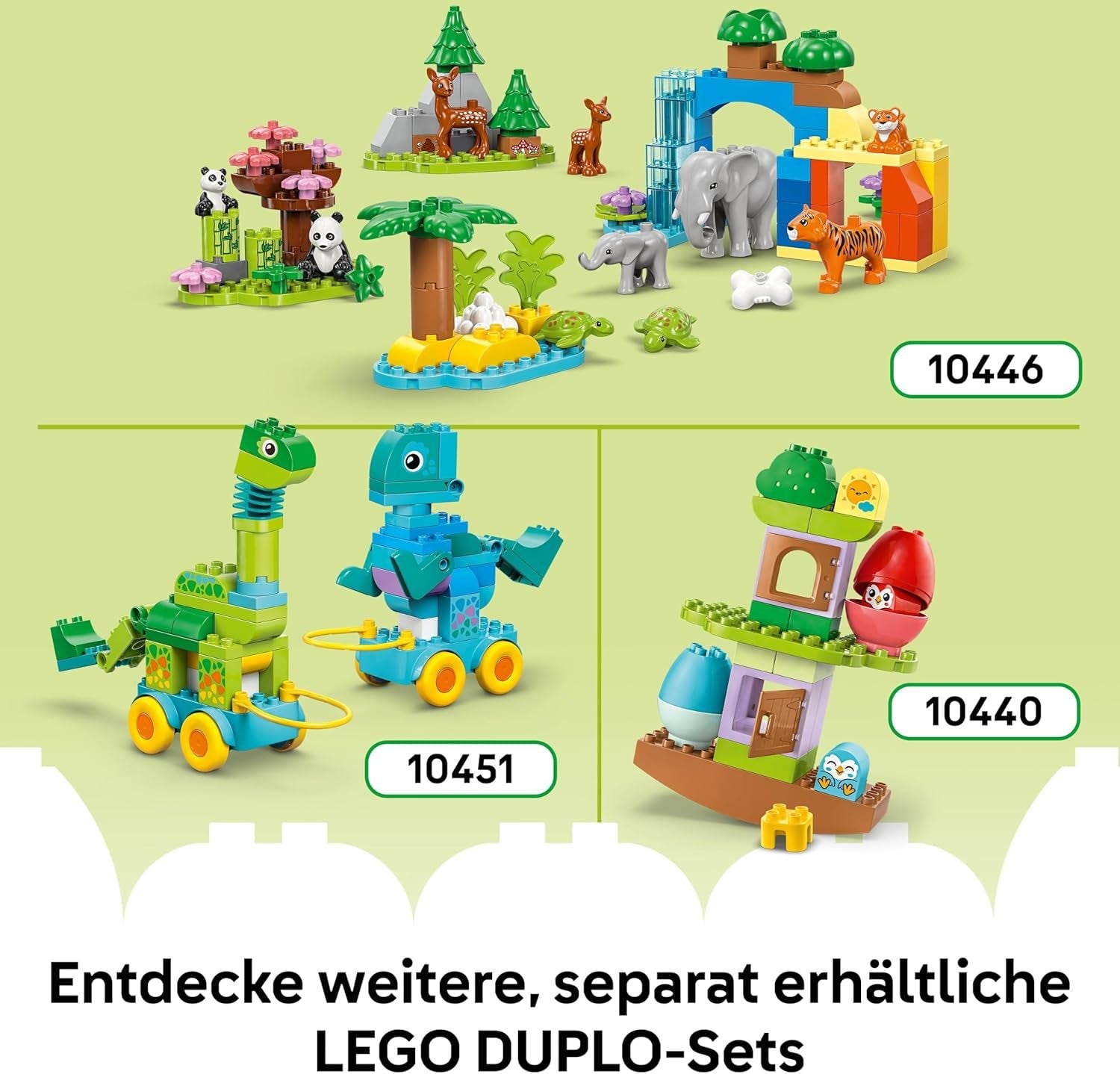 LEGO DUPLO Town Tiere auf Rädern 3-in-1-Set - Montessori Spielzeug zum Bauen von Ente, Fisch oder Hund mit Rädern und Ziehgriff - Geschenk für Mädchen und Jungen ab 2 Jahren - 10448