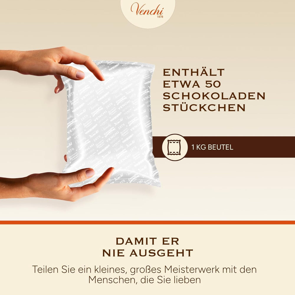Venchi – Chocoviar Gianduia, praline la pungă de 1 kg, ciocolată Gianduia produsă exclusiv cu „alune de pădure Piemont”, fără gluten, fără coloranți artificiali și fără conservanți