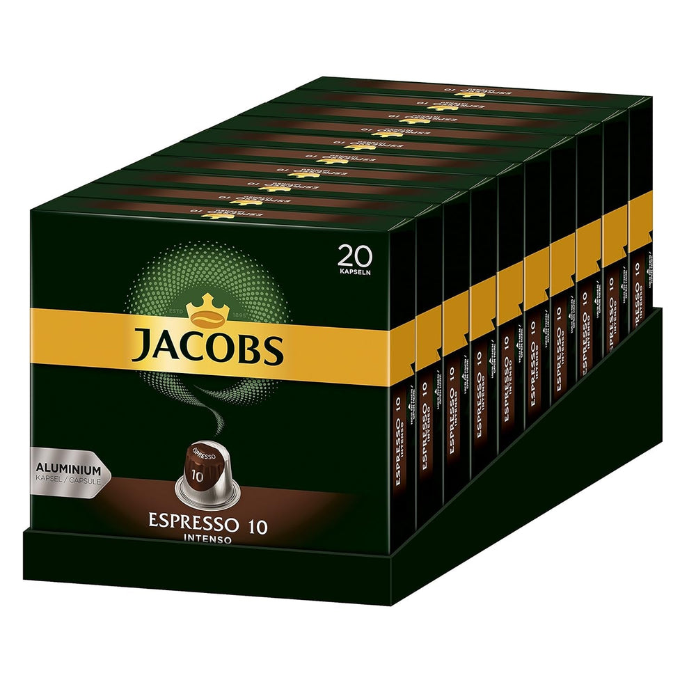 Kaffeekapseln Espresso Intenso, Intensität 10 von 12, 10 x 20 Getränke & Kaffeekapseln Krönung Crema, 200 Nespresso kompatible Kapseln, 10er Pack, 10 x 20 Getränke, 1040 g