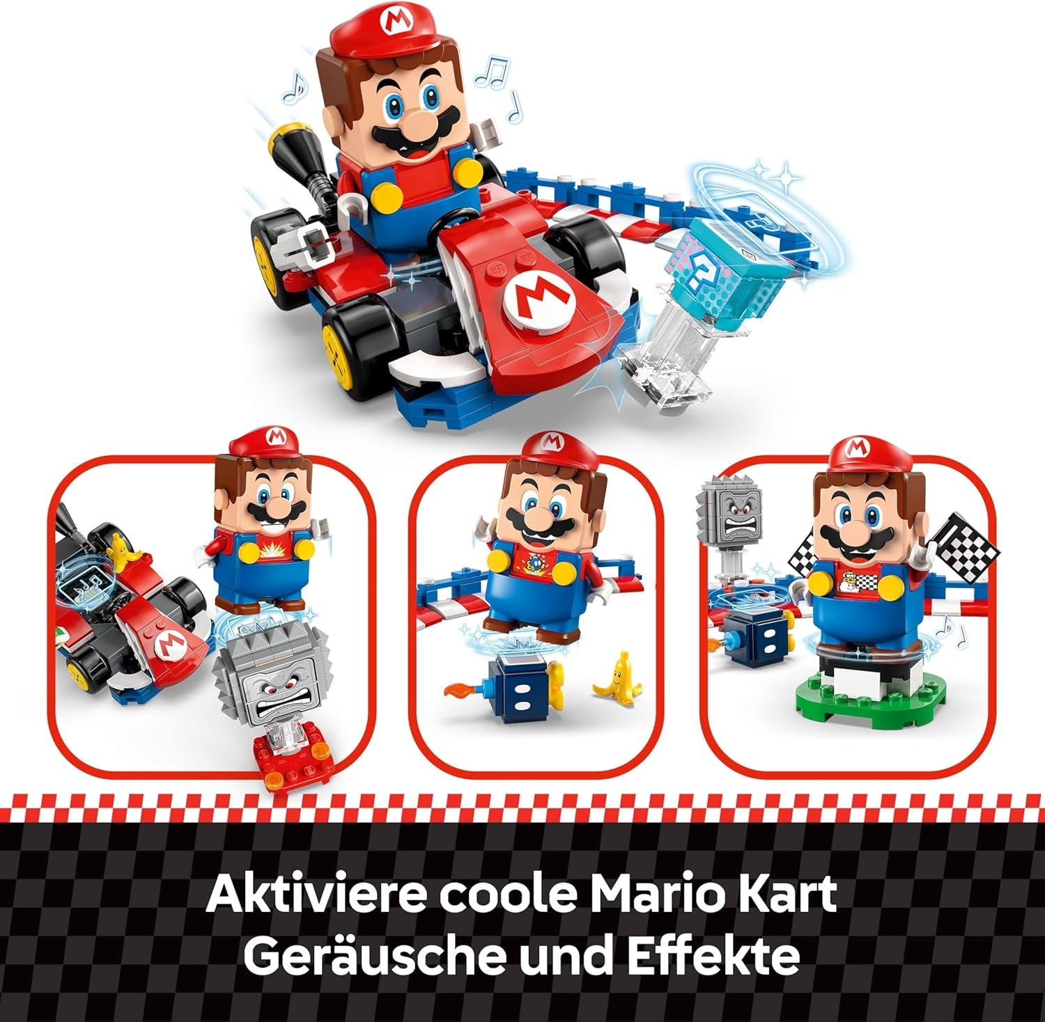 LEGO Mario Kart - Interaktiver Mario & Standard-Kart - Nintendo Spielzeug - Spiel Rennstrecke mit Auto, 3 Figuren, Podium & Barrieren - Gamer Geschenk für Jungen & Mädchen ab 7 Jahren - 72043