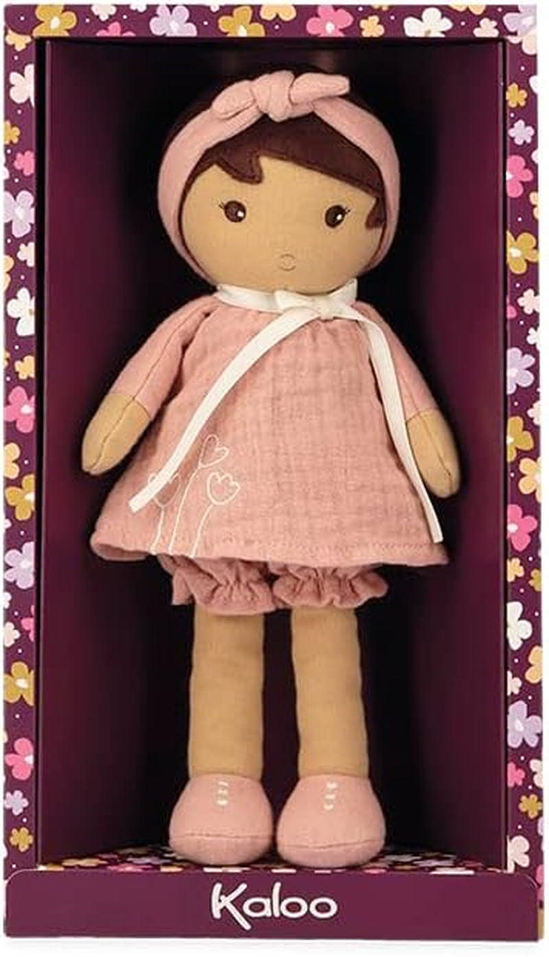 KALOO - Tendresse – Meine 1. Puppe aus Amandin-Stoff – Stoffpuppe 25 cm – Rosa aus Chiffon – Matte Haut – schöne Geschenkbox und Band personalisierbar – ab der Geburt K200004