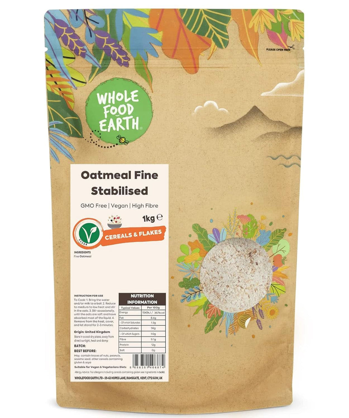 Fulgi de ovăz Fine - Fără OMG - Vegan - Fără lapte - Fără zahăr adăugat 1kg Cereale Naty Shop