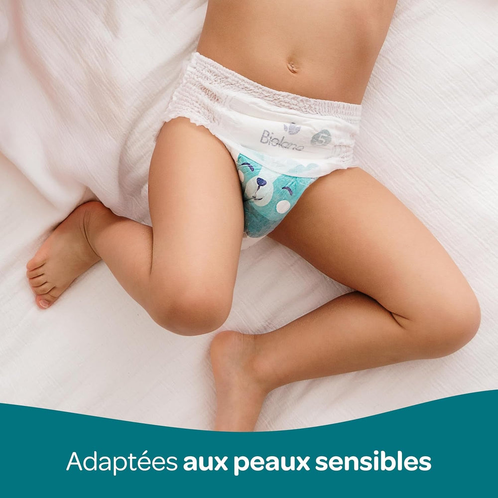BIOLANE - Scutece scurte – Mărimea 5 (12-18 kg) – Etanșeitate 12 ore – Pachet pentru 1 lună – 120 scutece – ecologice