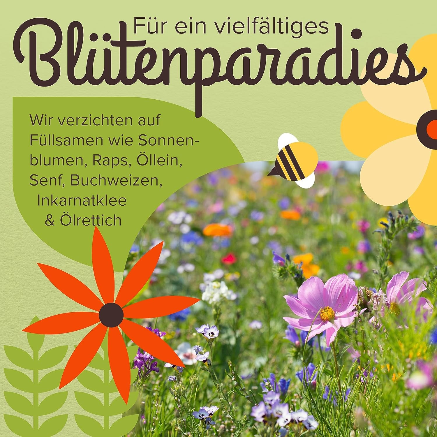 100g Semințe de flori sălbatice premium pentru o pajiște cu flori colorate - Amestec vibrant și bogat în nectar pentru semințe de flori pentru albine și fluturi (include carte electronică GRATUITĂ)