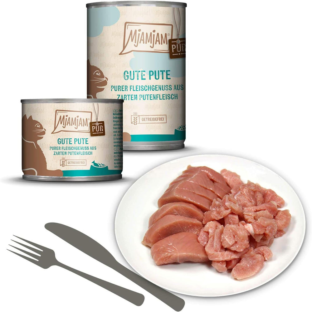 MjAMjAM - Hrană umedă premium pentru pisici - Pachet Mix V - Plăcere pură cu carne, pachet de 6 (6 x 400 g), fără cereale cu extra carne