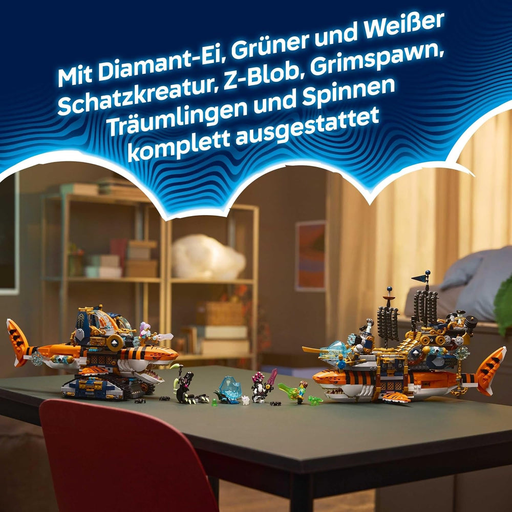 LEGO DREAMZzz 2in1 Tigerhai-Fahrzeug - Spielzeug verwandelbar in Piratenschiff mit Kanone - inkl. 5 Minifiguren und 2 sammelbaren Schatz-Kreaturen - Geschenk für Jungen ab 9 Jahren - 71515
