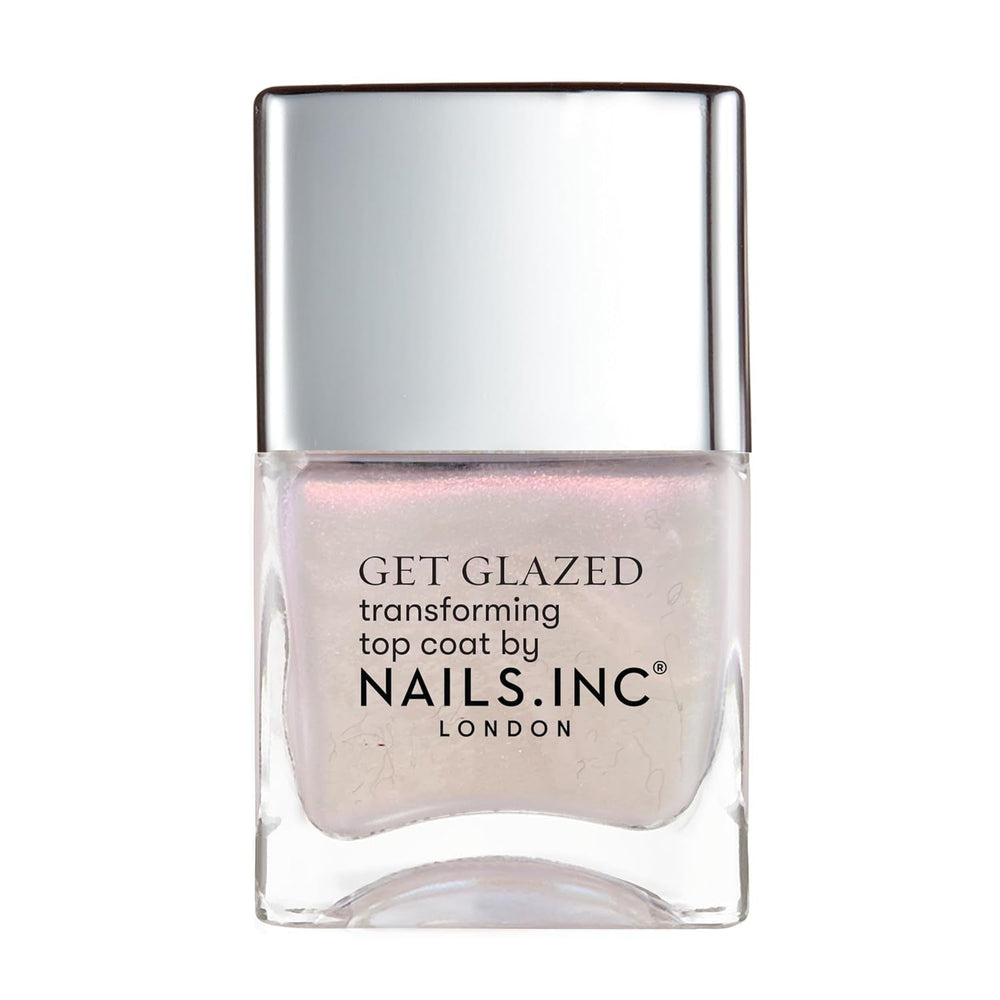 Nails Inc Better On Top, Get Glazed, Lucios, Strălucitor, Strat de unghii, Nu se desparte, De lungă durată, Uscare rapidă, Uscare la aer, Manichiură și pedichiură profesională, Unghii de la mâini și de la picioare, ojă vegană, 14 ml