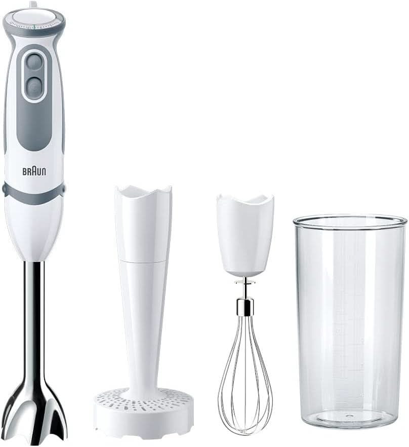 Braun Stabmixer MQ 5200WH - Multiquick 5 Vario Pürierstab Mit Edelstahl Mixfuß, 1000 Watt, Inkl. 600 Ml Mix- & Messbecher, Weiß/Grau Bucatarie Naty Shop Version 2019 – Kartoffelstampfer