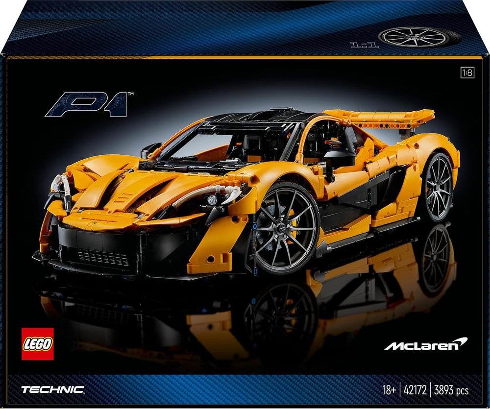 LEGO Technic McLaren P1, Set mit Supersportwagen für Erwachsene, Geschenk für Autofans, maßstabsgetreues Sammlerstück mit V8-Kolbenmotor und 7-Gang-Getriebe, Modellauto, Spielzeugauto Set 42172