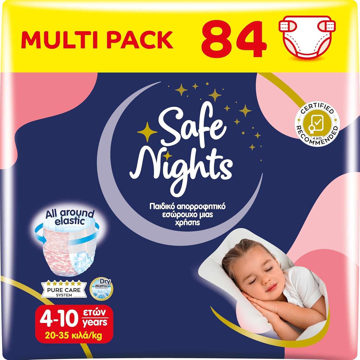 Safe Nights Girl, chiloți absorbanți de noapte pentru fete cu vârsta cuprinsă între 8 și 16 ani (30-50 kg), 14 bucăți