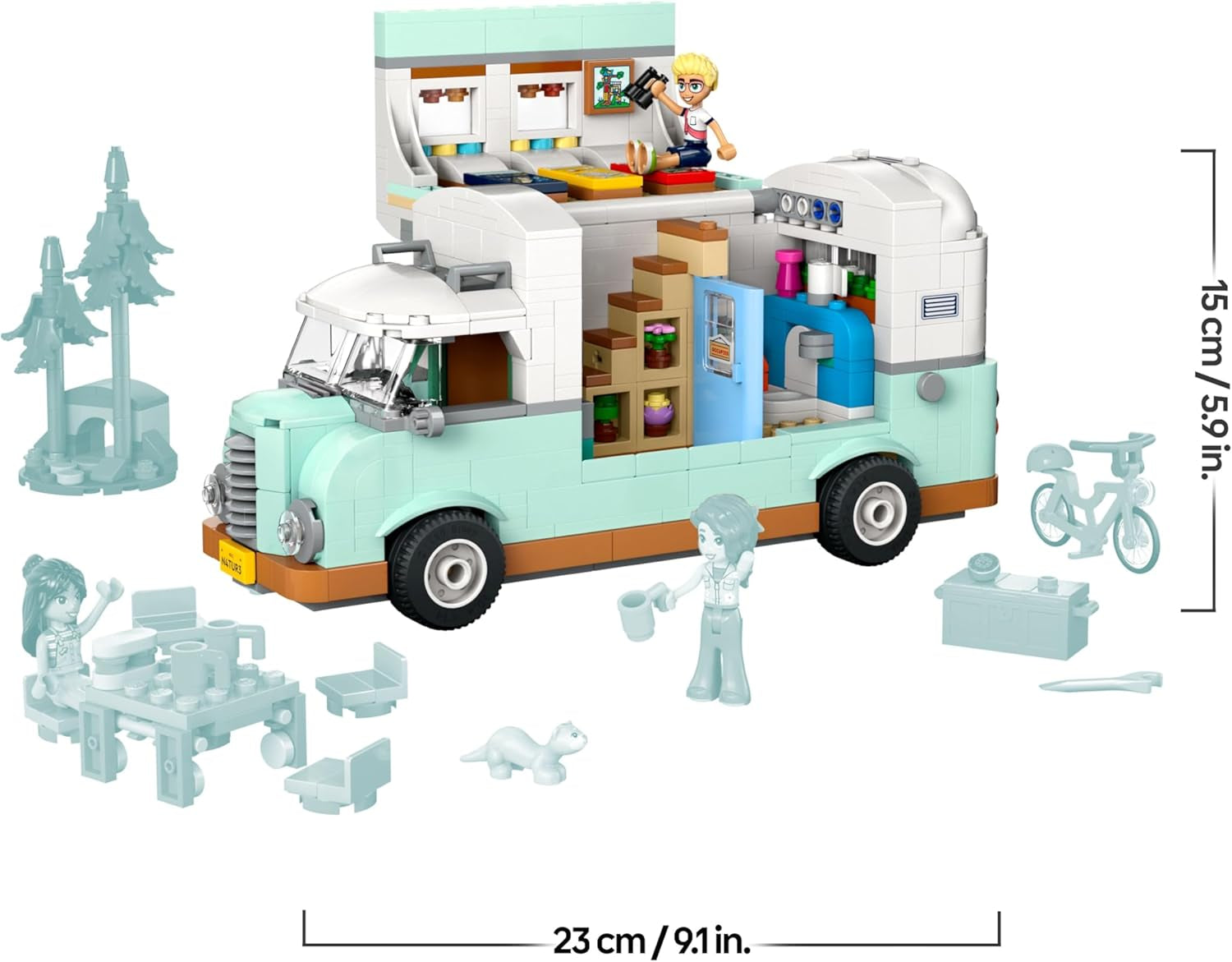 LEGO Friends Wohnmobil, Bauset für Rollenspiele mit einem Spielzeug Wohnwagen, Geschenk für Mädchen ab 7 Jahren, kreatives Spielset mit 3 Minifiguren und Frettchen Tierfigur 42663