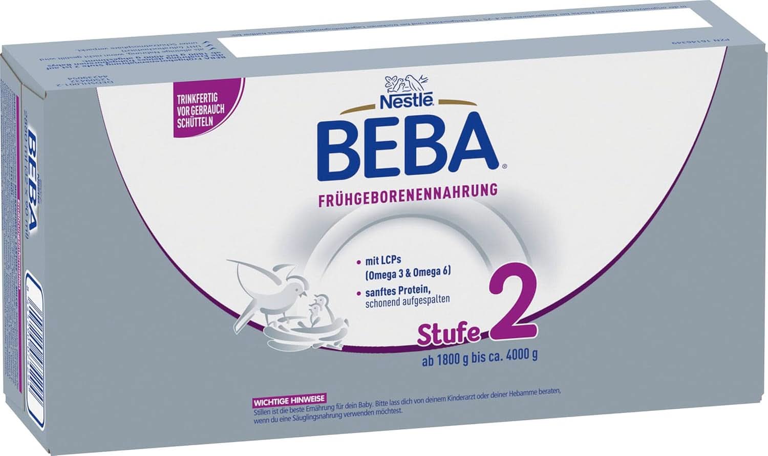 Hrana pentru bebelusi prematuri BEBA Nivel 2, Hrana speciala pentru bebelusi prematuri si nou-nascuti cu greutate mica, gata de baut, pachet de 32 (32 x 90 ml) Naty Shop
