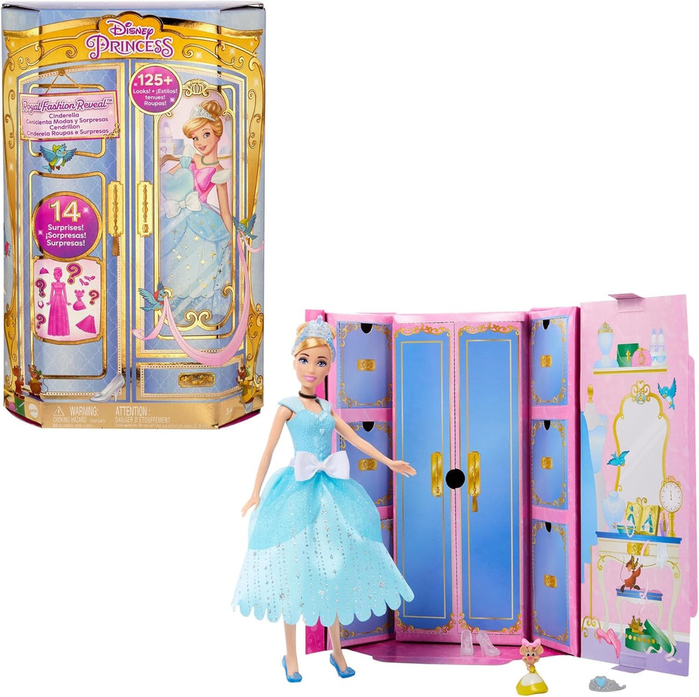 Disney Prinzessin-Spielzeug, Cinderella-Modepuppe mit Freundefigur und 12 geheimen Mode- und Zubehörteilen, inspiriert vom Disney-Film, Geschenke für Kinder