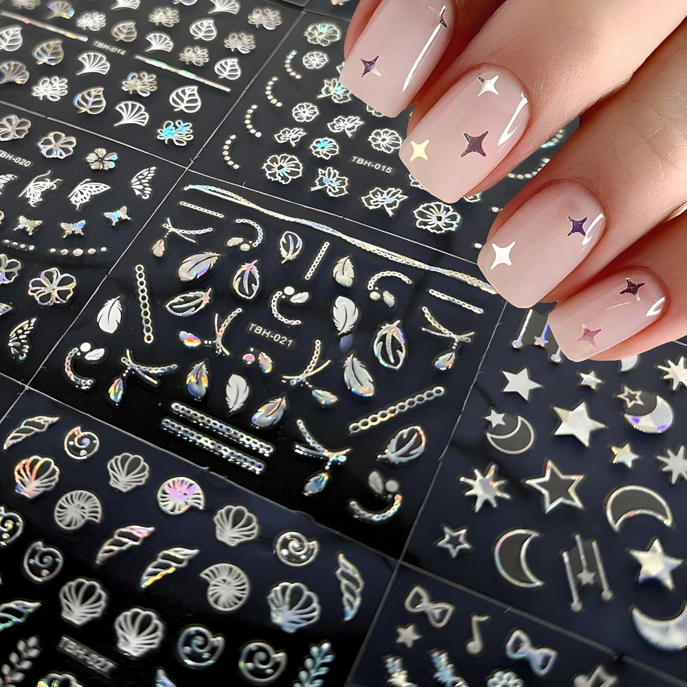 30 Blatt Aurora-Nagelkunst-Aufkleber, Selbstklebende 3D-Blumen-Nagelaufkleber, Aurora-Mond-Stern-Nagelaufkleber Für Nagelkunst, Blatt-Herz-Nageldesign Für Diy-Acrylnägel-Dekoration