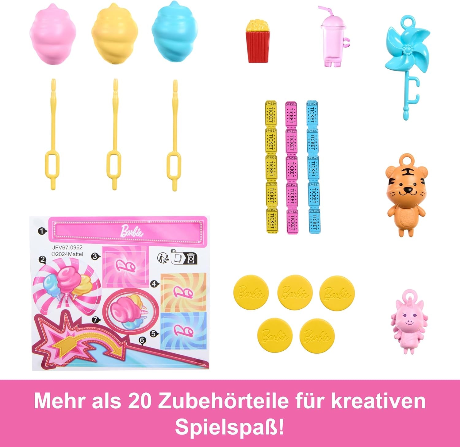Barbie Mysteries: Beach Detectives Barbie Malibu Puppe und Zuckerwatte Spielstand Spielset mit 20 Zubehörteilen, inklusive Preise, JFV67