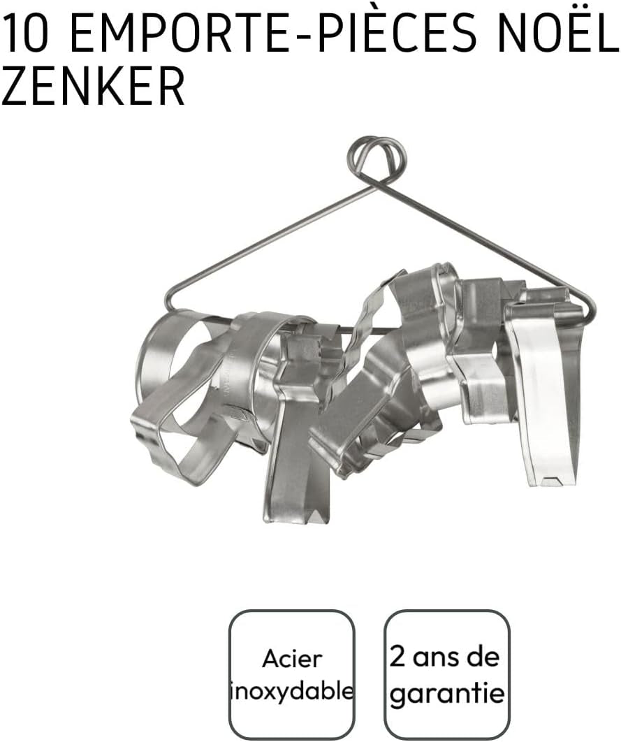 Set de forme pentru fursecuri Zenker, 10 piese, forme pentru fursecuri cu diferite motive de Crăciun, set pentru fursecuri și biscuiți, culoare: argintiu, cantitate: 1 x set de 10 piese