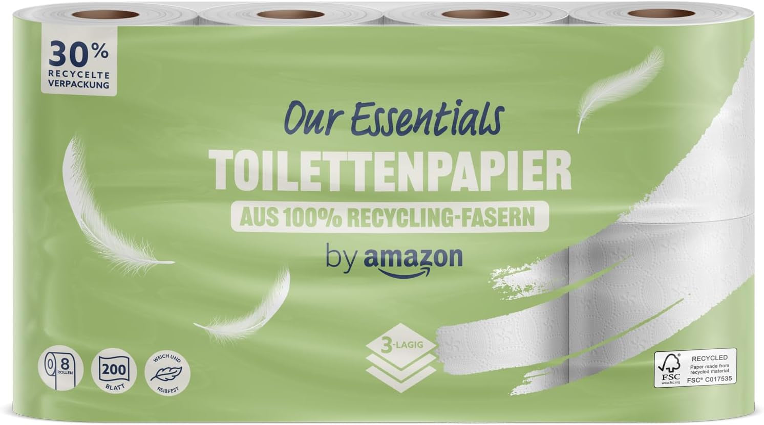 By Amazon Hârtie igienică, 3 straturi, 10 role (10 role, 1-pachet) 200 de foi per rolă, certificată Fsc