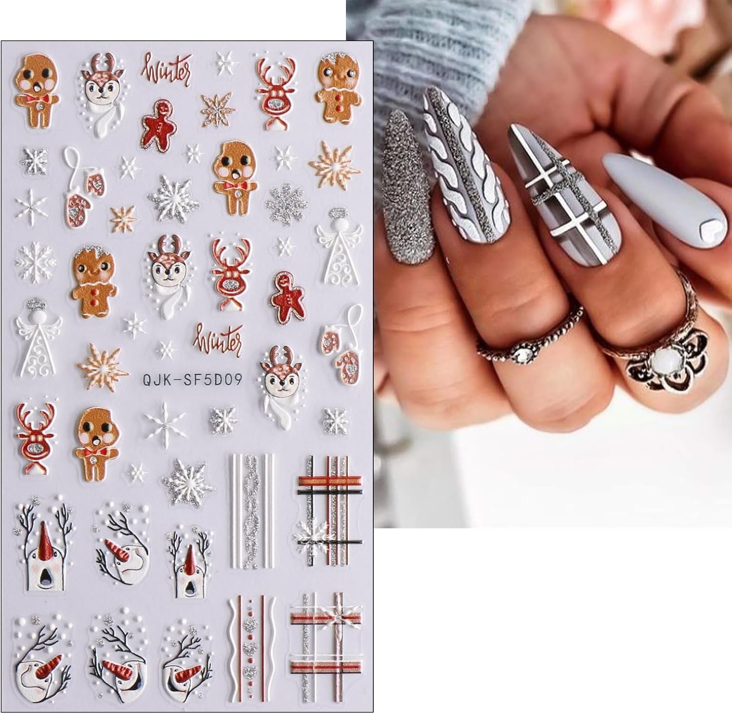 Autocolante 3D pentru unghii Crăciun, 4 foi autocolante 5D pentru unghii, autocolante stereoscopice pentru unghii, decorațiuni, accesorii pentru design unghii