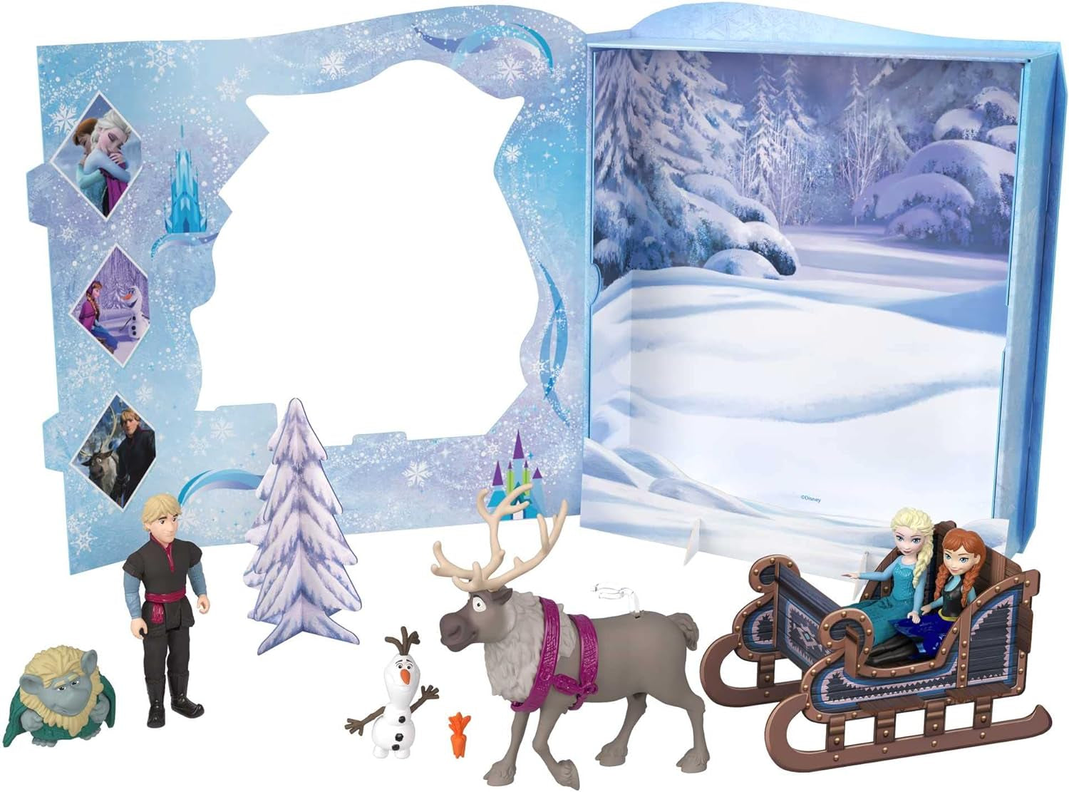 Mattel DISNEY Frozen - Set de basm cu 6 figurine jucăușe preferate, ambalaj interactiv și accesorii pentru copii, HLX04