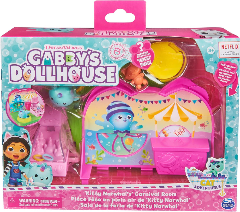 DREAMWORKS GABBY'S DOLLHOUSE - Deluxe Room Spielset,Fest-Raum mit Kätzchen Narwal (engl. Kitty Narwhale), Möbelstücken und thematischem Zubehör, ab 3 Jahren