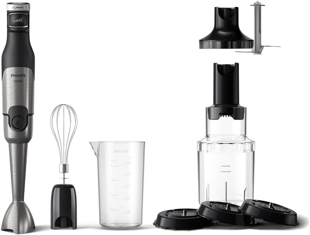 Philips 5000-Serie Stabmixer - 1200W Leistung. Promix-Technologie. Led-Geschwindigkeitsanzeiger. Stufenlose Geschwindigkeitseinstellung. Kompaktes Design. Leicht Zu Reinigen. Schwarz (HR2681/00) Bucatarie Naty Shop + Schneebesen, Spiralizer, Xl-Zerkleinerer
