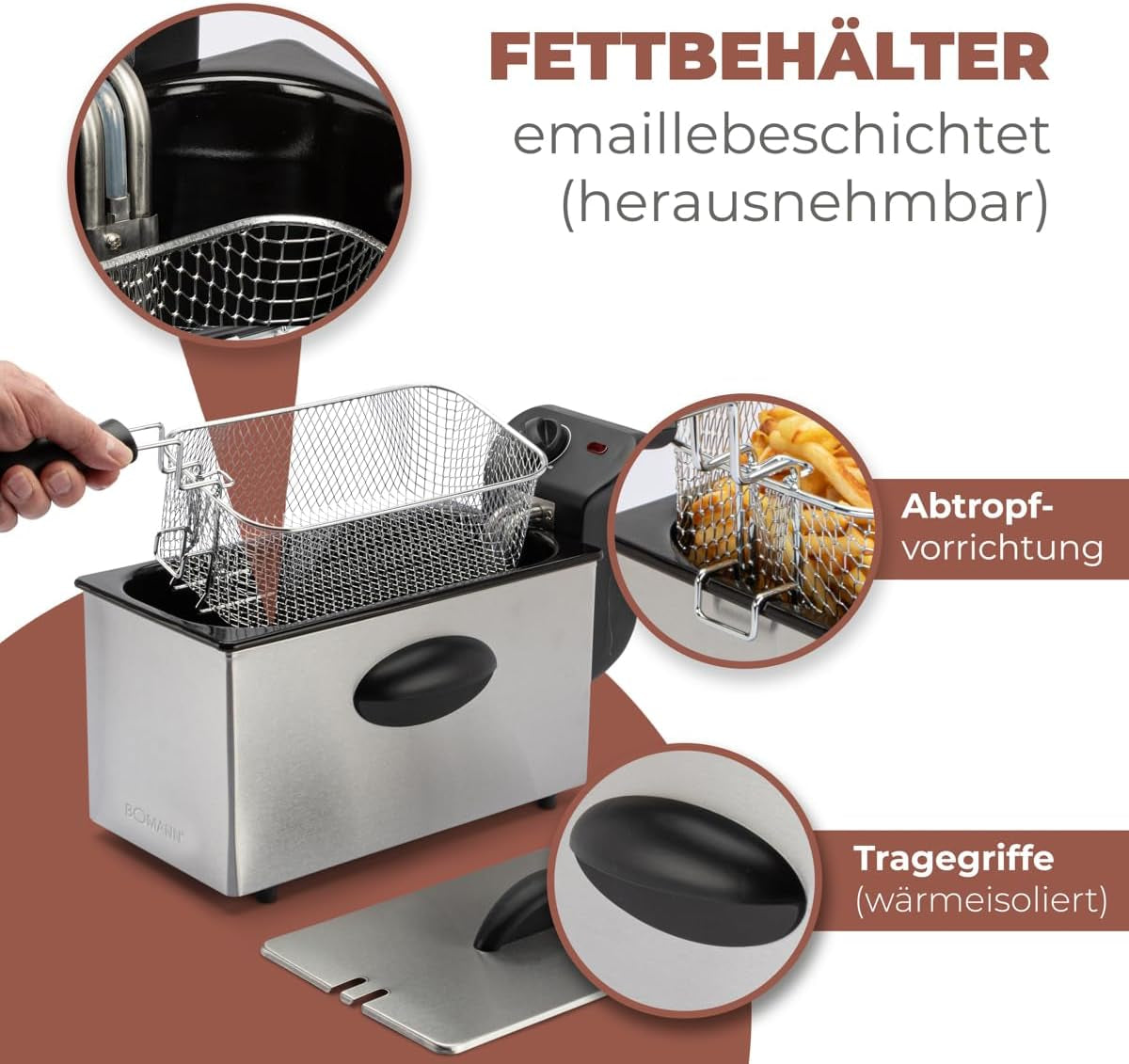 Bomann® Friteuza cu ulei, capacitate de 3L, tehnologie cu zonă rece și scurgere, 2000 W Electrocasnice Naty Shop