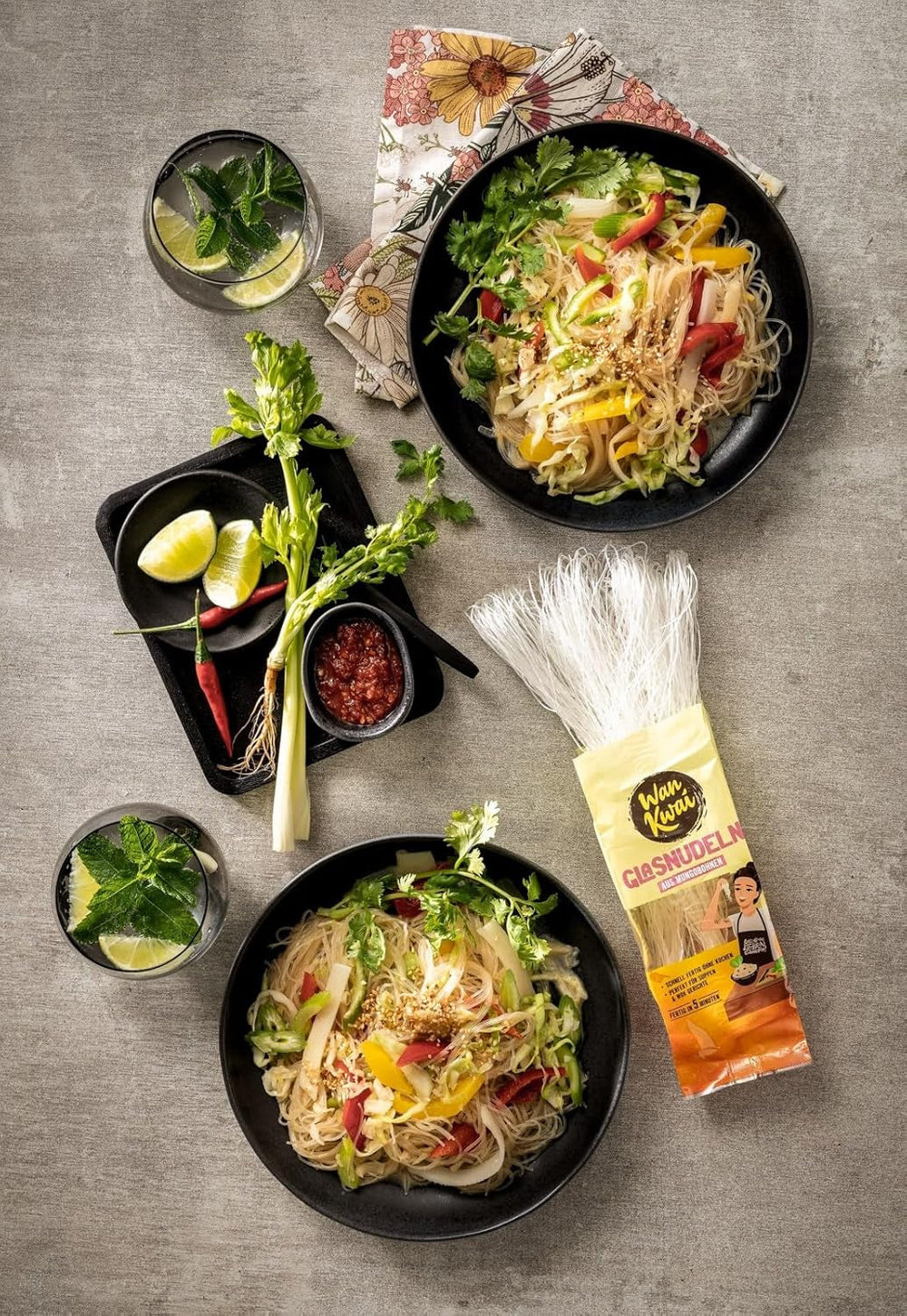 Tăiței de sticlă Wan Kwai 100g – Varietate asiatică pentru gurmanzi! Fără gluten, preparați din amidon de fasole mung și apă. Ideali pentru supe, mâncăruri la wok și salate. Textură delicată, gata în 5 minute.
