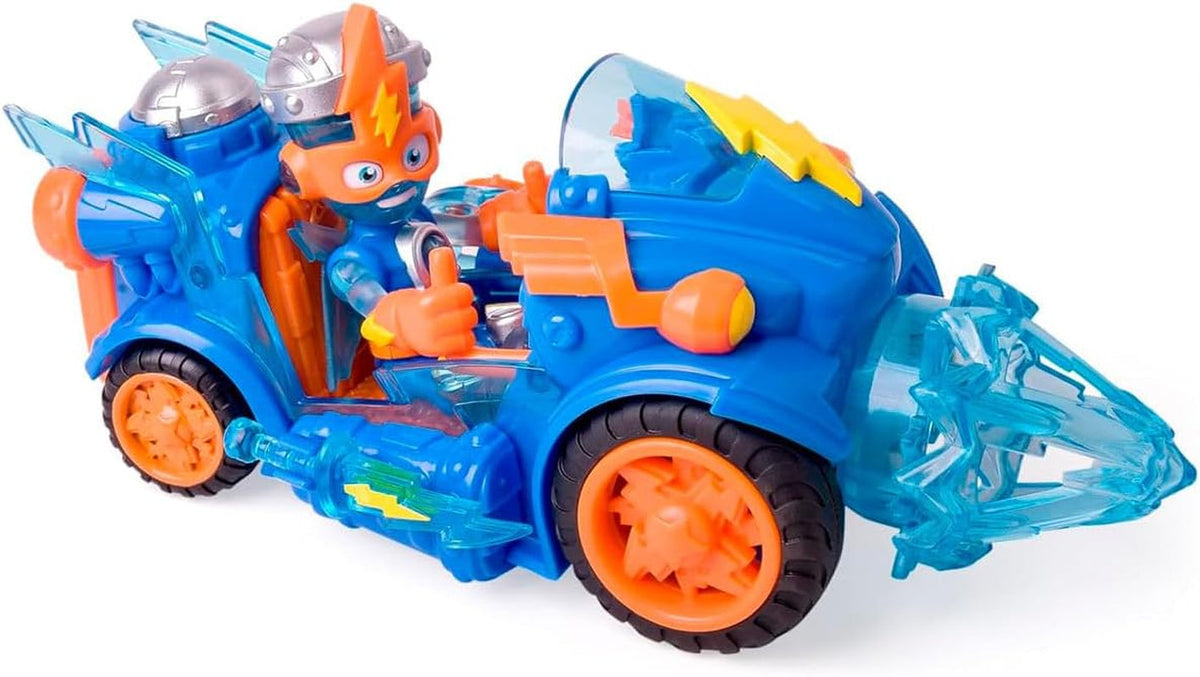 Superthings Kazoo Power – Combat Vehicle Kid Kazoom. Kid Kazoom Kampffahrzeug aus der TV-Serie Kazoom Power. Enthält 1 Kampffahrzeug, 1 Kid Kazoom Exclusiv, 1 Waffe und 1 Zubehör
