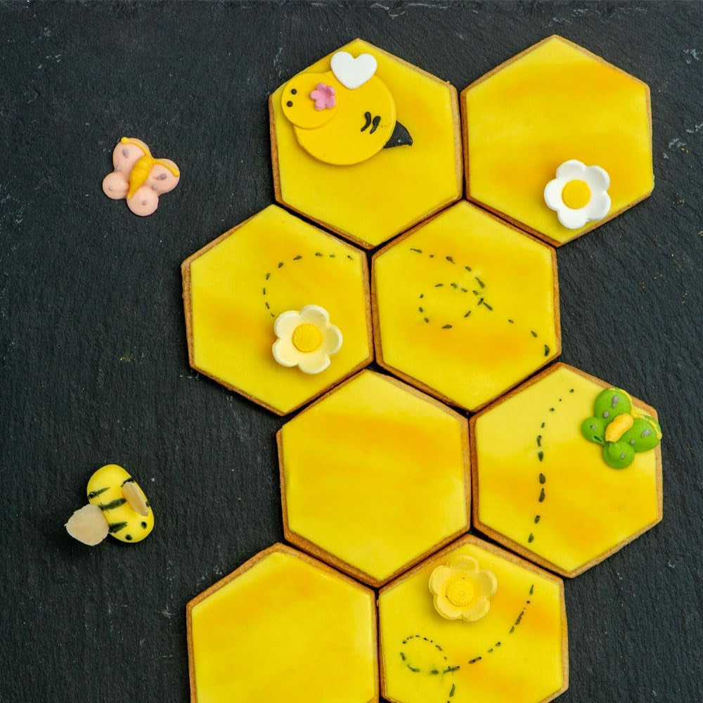 Decorare, Set de forme hexagonale pentru biscuiți, plastic, galben, 1,5/2,5/3,5 x 2,2 cm (pachet de 3)