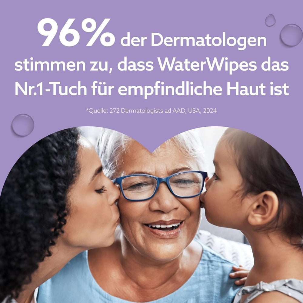 Șervețele umede WaterWipes Sensitive+ Soothing Clean, 360 bucăți (6 pachete), curățare, îngrijire și calmare 3 în 1, 99% apă cu extract de plante, șervețele umede pentru bebeluși fără parfum