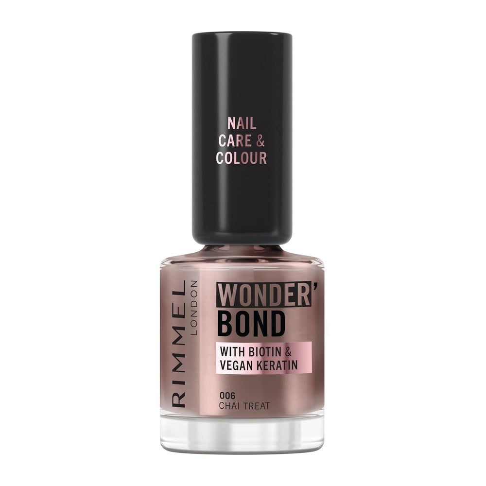Oja Rimmel Wonder'bond Care+Color, 006 Chai Treat, regenerează unghiile, cu biotină și keratină vegană, modulară, 12 ml