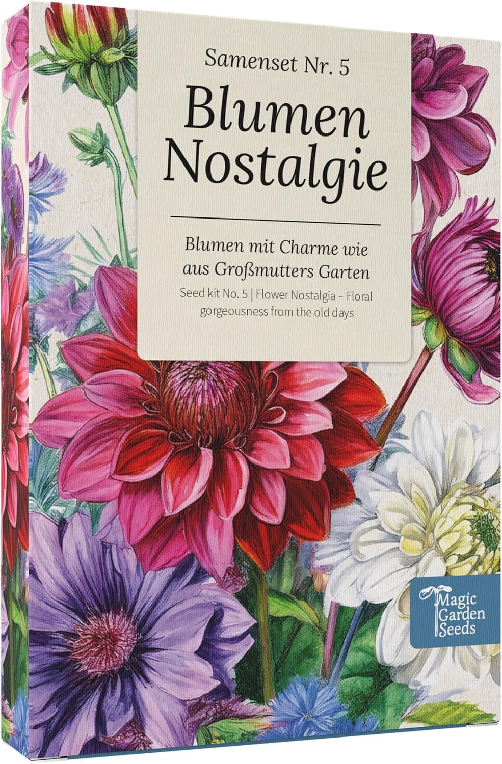 Semințe Magic Garden - Set de semințe Flower Nostalgia - 9 flori tradiționale de vară în stil grădină rustică - parfumate, colorate și nostalgice - Idee de cadou pentru iubitorii de grădină