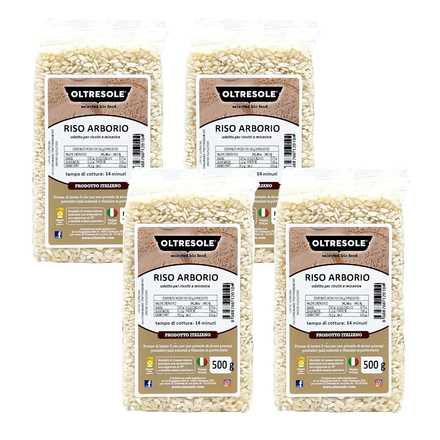 Orez Arborio italian artizanal, orez cu bob mare și amidon, ideal pentru supe, risotto și salate de orez, ambalat în vid în 2 saci de 1 kg