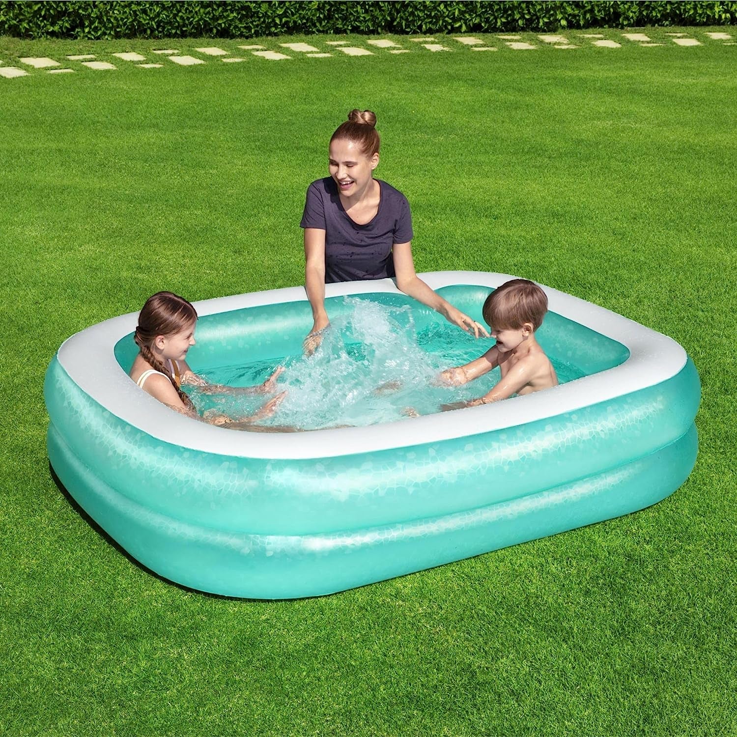 Piscină familială, 262 x 175 x 51 cm și 54005 Piscină familială transparentă gonflabilă, 201 x 150 x 51 cm - Verde