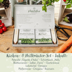 Set de semințe premium organice Plantaluz P03 – Set de semințe pentru plante culinare și medicinale pentru grădină, balcon și interior – incl. bețe de plantare FSC – Semințe organice polenizate liber, netratate și fără OMG-uri