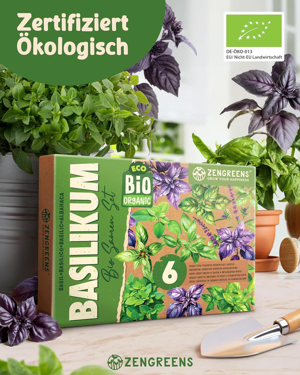 Semințe de busuioc organice într-un set de 6 - 6 semințe de busuioc pentru cultivare ușoară în grădină, balcon sau strat înălțat - semințe de plante - răsaduri