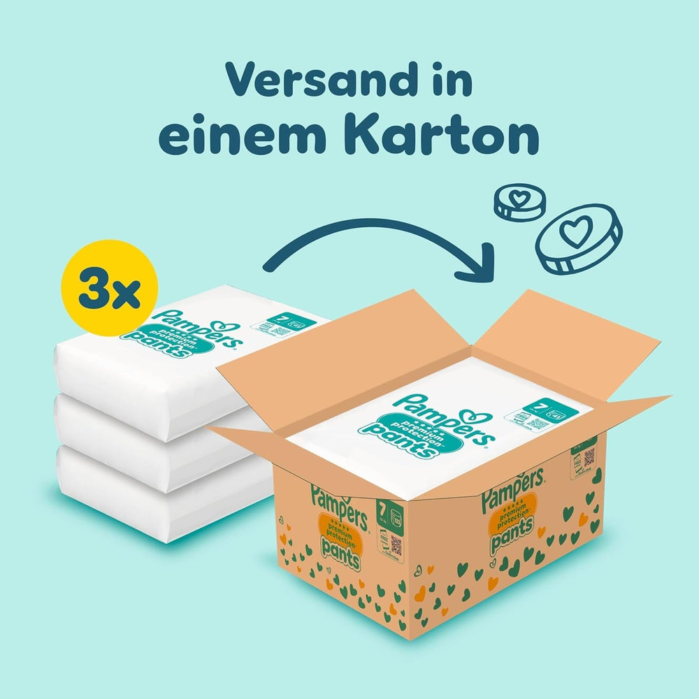 Scutece Pampers Premium Protection Pants mărimea 7, 123 scutece, 15 kg+, cu ajustare la 360° și manșete moi anti-scurgere pentru confort și protecție optime