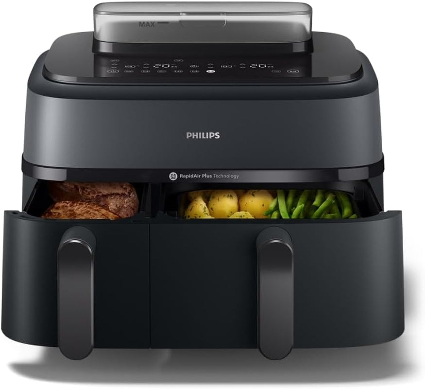 Philips Airfryer Dual Basket 3000 Series, 9L, 2 coșuri, 2 feluri de mâncare gata în același timp, tehnologie Rapidair plus cu aer cald Electrocasnice Naty Shop Steam Dual Basket 9 L