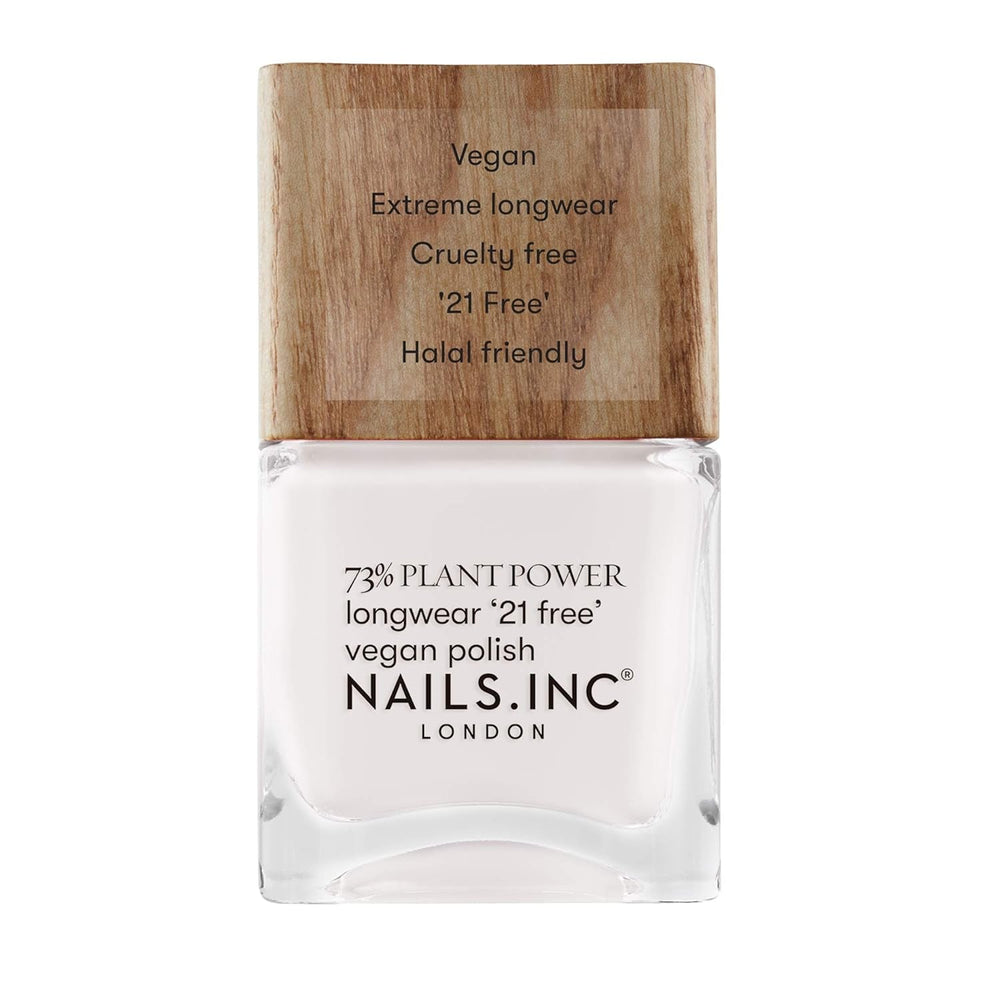 Nails Inc - Oja vegană GLOWING SOMEWHERE Plant Power - 73% pe bază de plante, 100% vegană și fără cruzime - Manichiură perfectă, sidefat strălucitor - Pentru o nail art ecologică