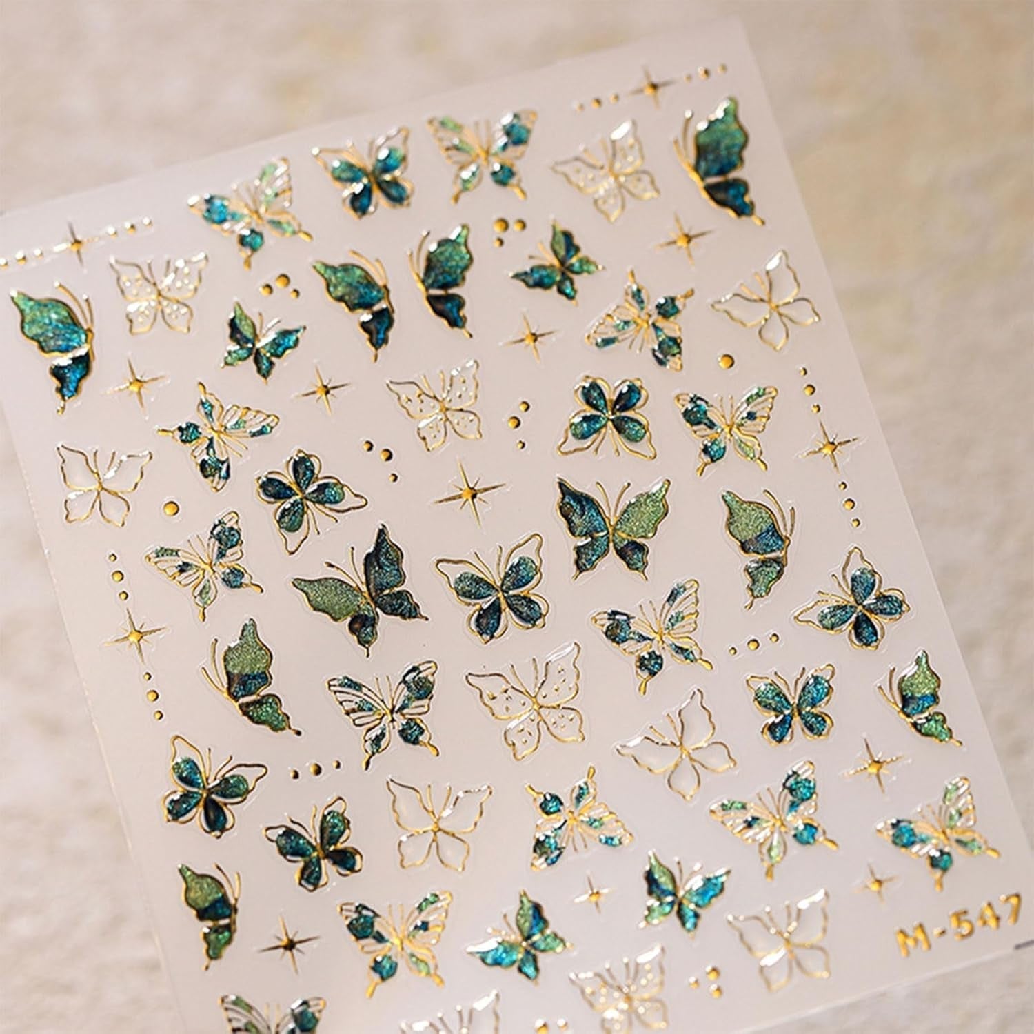JMEOWIO 3D Nagelsticker Grün Gold Schmetterling Nail Art Sticker Selbstklebend Nagelaufkleber 5D Stereoskopisch Dekoration Nageldesign Zubehör 1 Blatt