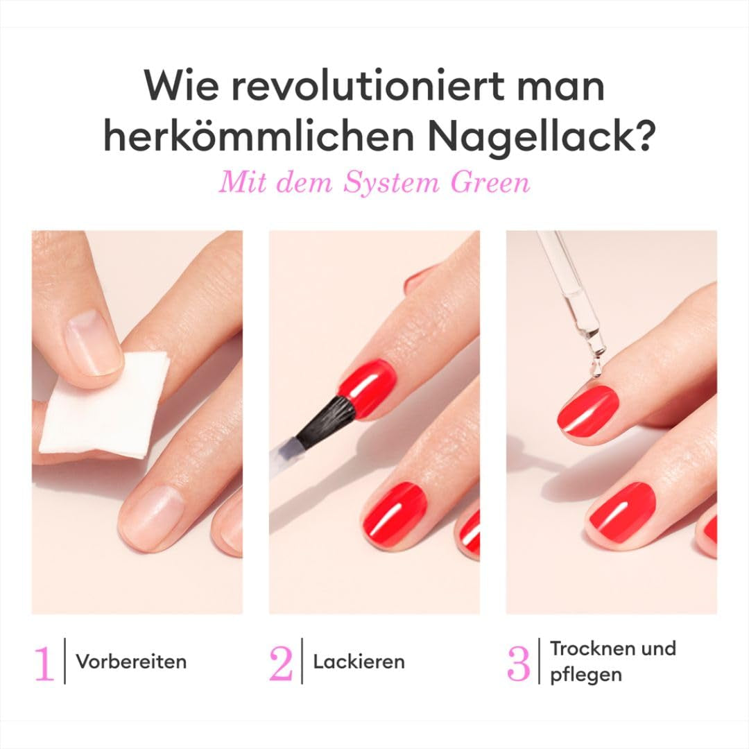 Manucurist Green™ System Rot (Poppy Red) Nagellack Set – Nägel Selber Machen - Vegan: 1 Fettlöser, 1 Base Coat und Top Coat, 1 Nagellack Poppy Red, Trocknungstropfen– Geschenke für Frauen