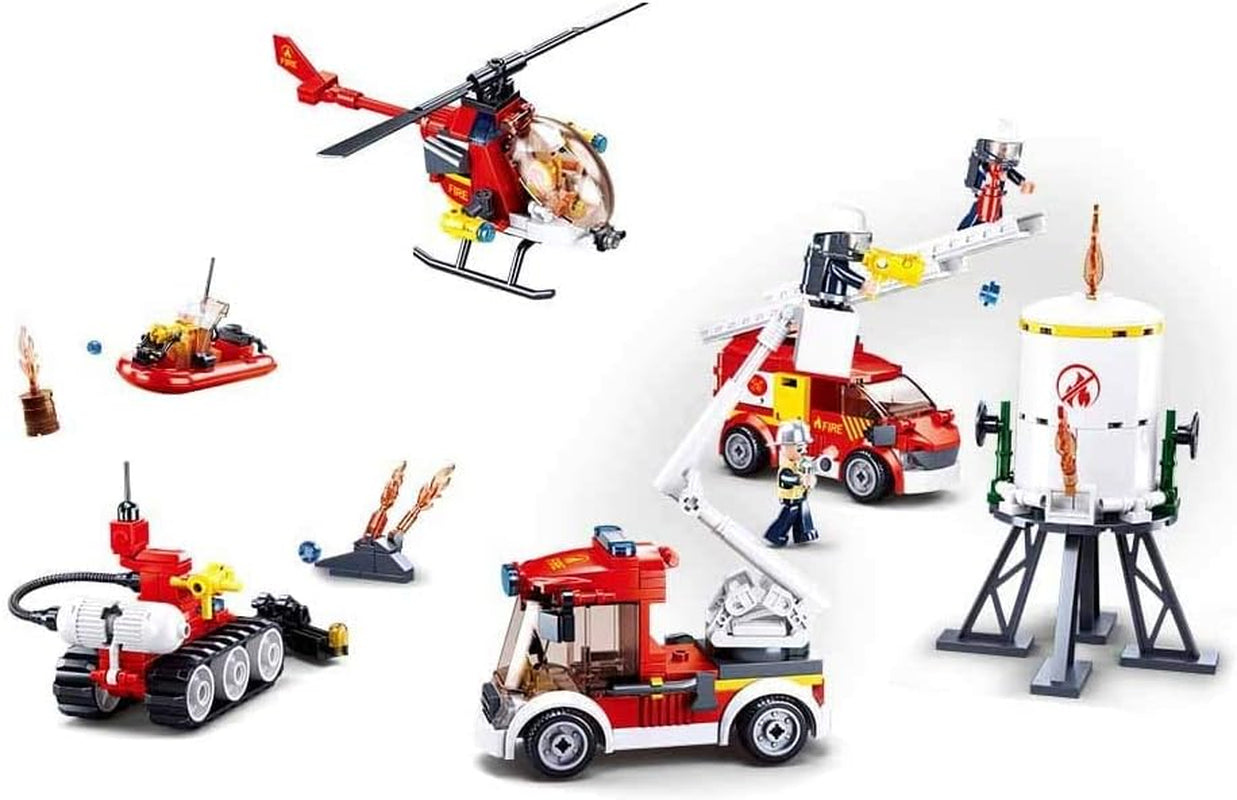 Sluban Klemmbausteine SL95681, Feuerwehrfahrzeuge Set (490 Teile) [M38-B0811], Spielset, Klemmbausteine, Rettungskräfte, mit Spielfigur, Feuerwehr, bunt