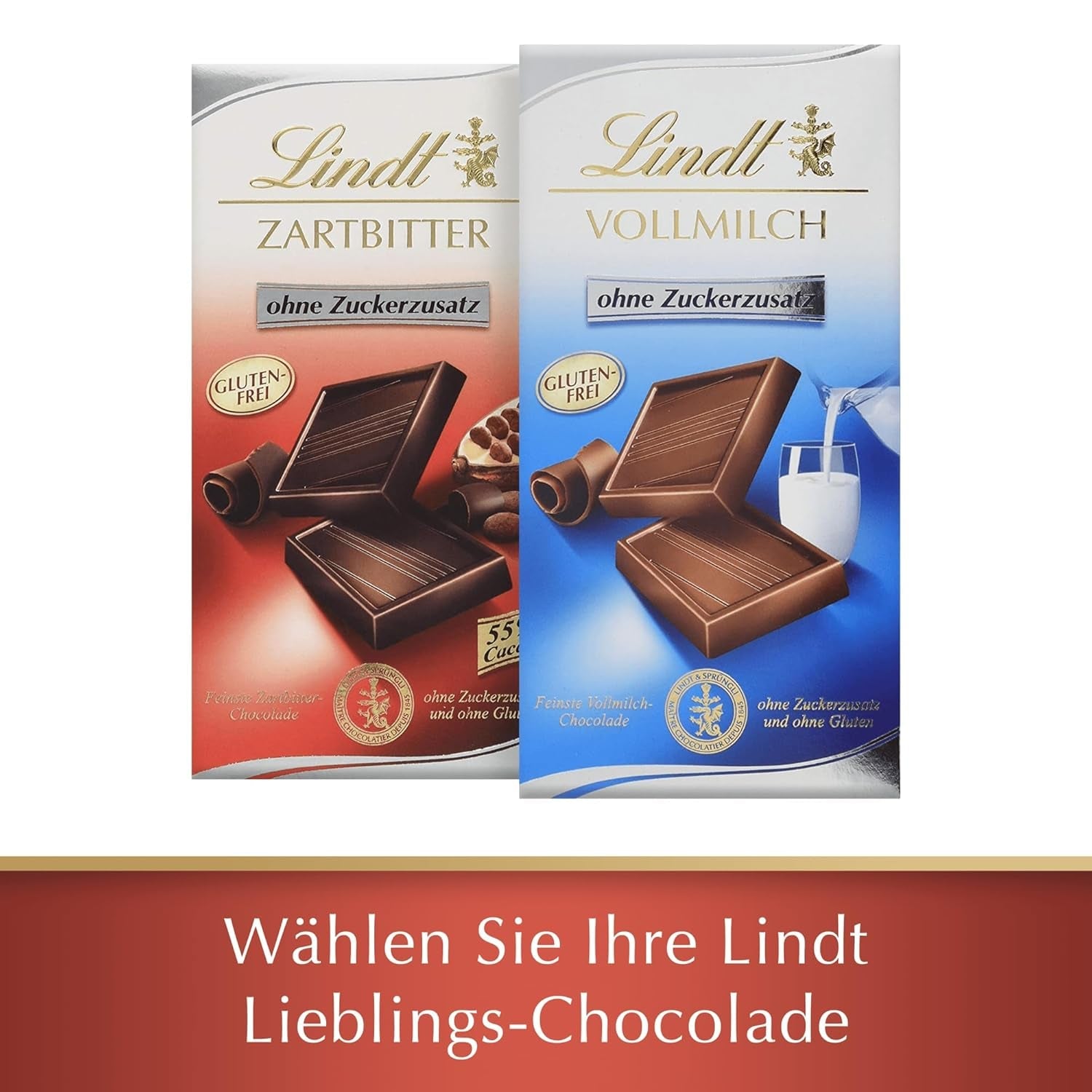 Lindt Chocolate | Baton de ciocolată neagră fără zahăr adăugat | 100g | Cea mai fină ciocolată neagră cu 55% cacao, fără zahăr adăugat și fără gluten | Baton de ciocolată fără gluten