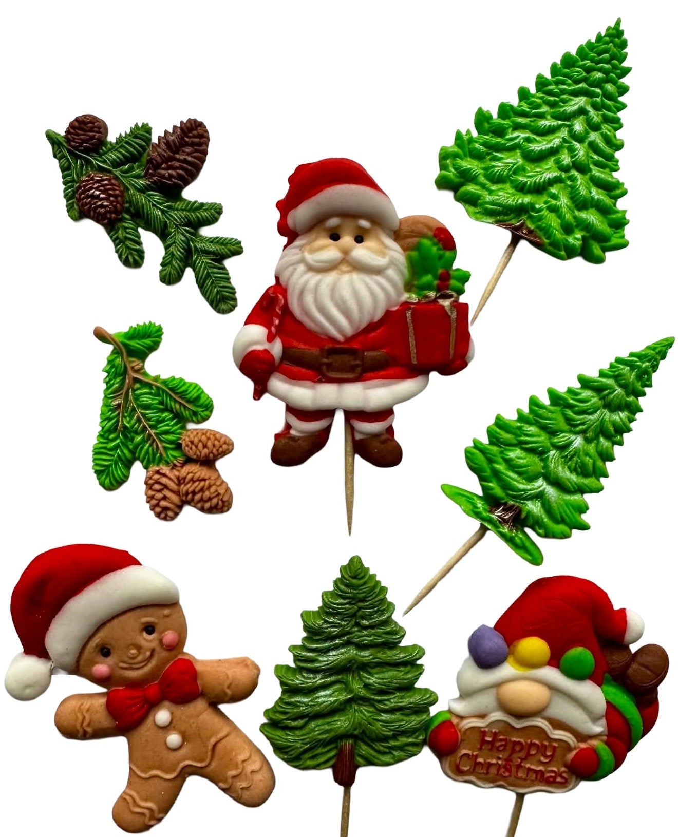 DulceArt Set Decoratiuni Comestibile Craciun 8 Bucati - Figuri Mos Craciun Brad Si Ornamente Pentru Torturi