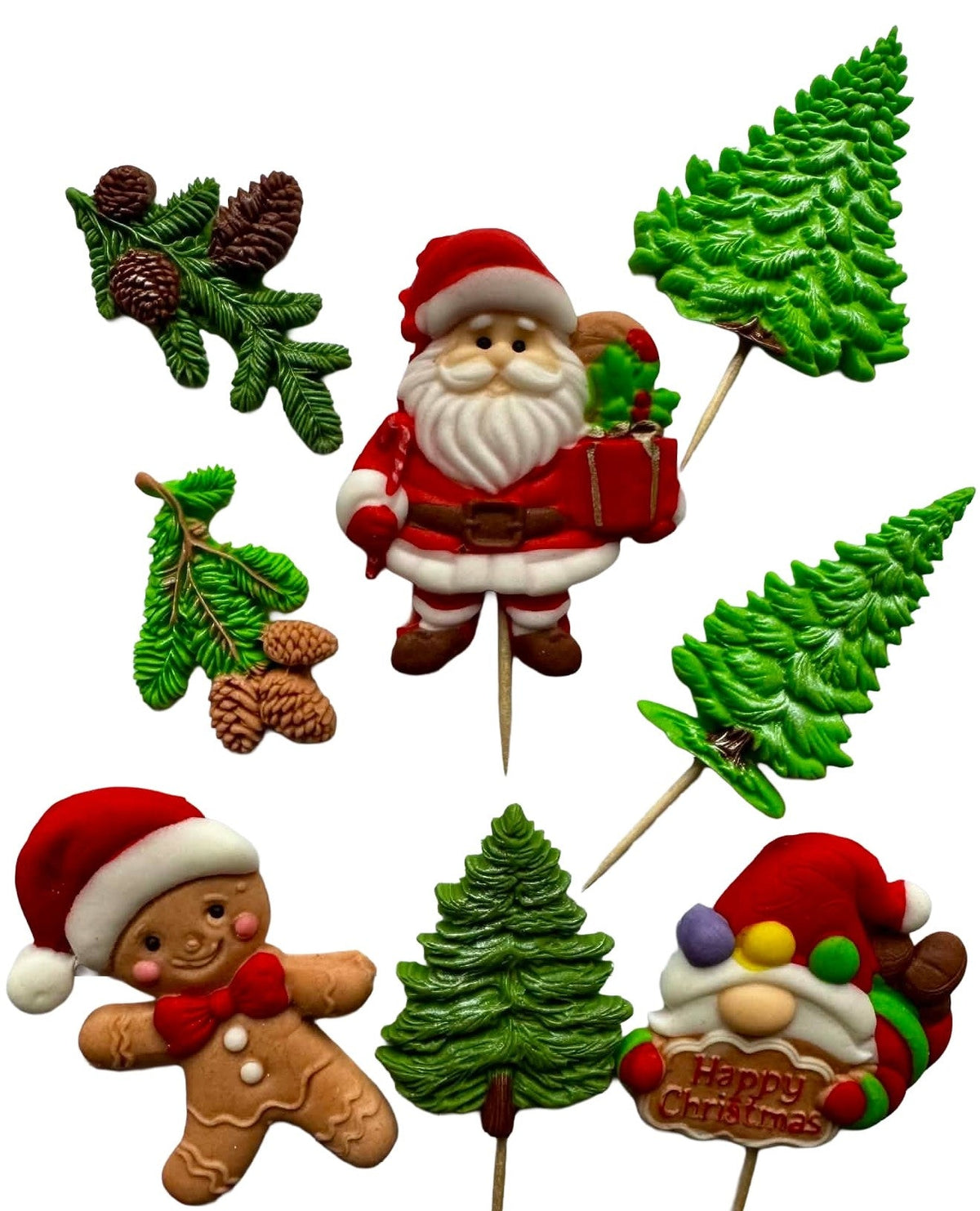 DulceArt Set Decoratiuni Comestibile Craciun 8 Bucati - Figuri Mos Craciun Brad Si Ornamente Pentru Torturi