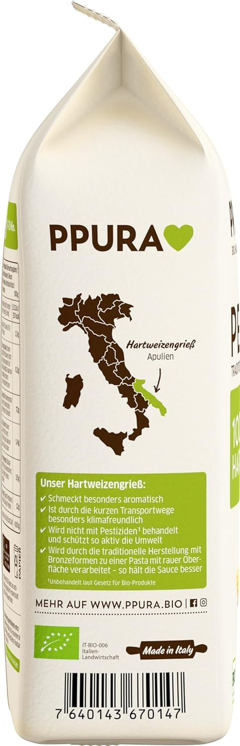 PPURA Paste Penne Organice din Grâu Dur 500g, paste tubulare 100% naturale, Fabricate în Italia - paste italiene fără aditivi, coloranți sau conservanți