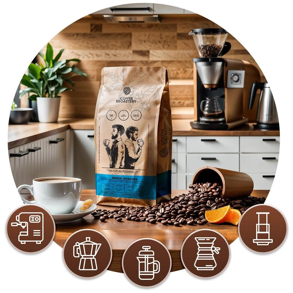 Set boabe de cafea 2x1kg 2000g | Brazilia Guaxupe | Brazilia Cerrado | Brazilia | Cafea specială | Proaspăt prăjită