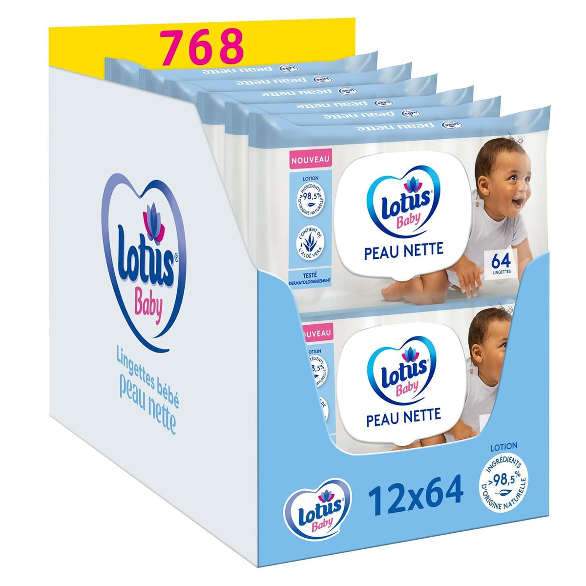 Șervețele umede Skin Nice pentru bebeluși – 768 de șervețele (12 x 64 bucăți) – hipoalergenice și testate dermatologic